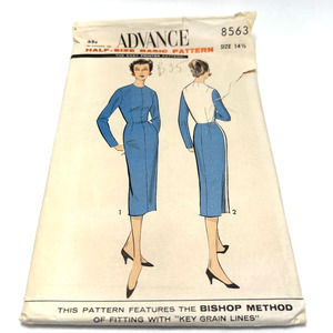 Advance‎ Vintage 1950's Pattern #8563 Half Size Basic Fitting Dress Size 14.5